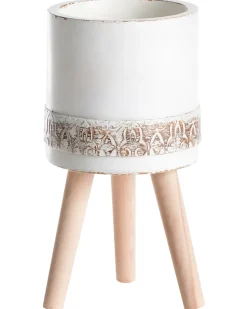 Discount Beliani Vaso per piante rialzato SKIATOS 22 cm Bianco sporco Beige Bianco Marrone