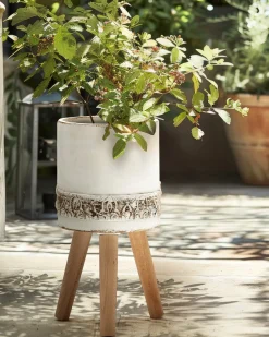 Discount Beliani Vaso per piante rialzato SKIATOS 22 cm Bianco sporco Beige Bianco Marrone