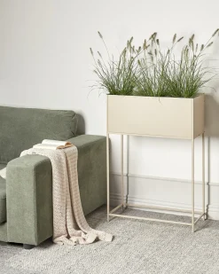 Outlet Beliani Vaso per piante rialzato TAPIEN Metallo 70 cm Beige