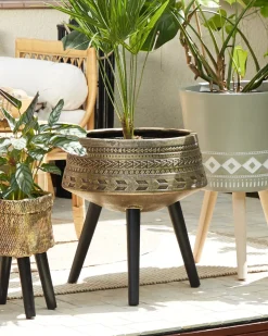 Clearance Beliani Vaso per piante rialzato VARDIANI 50 cm Oro Oro Nero
