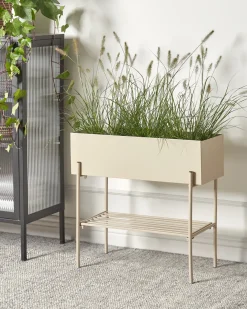 Clearance Beliani Vaso per piante rialzato VINCA Metallo 70 cm Beige Beige Nero