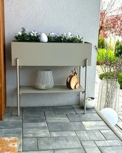 Clearance Beliani Vaso per piante rialzato VINCA Metallo 70 cm Beige Beige Nero