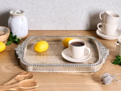 Sale Beliani Vassoio ASIUT Legno di mango Marrone chiaro Marrone Grigio