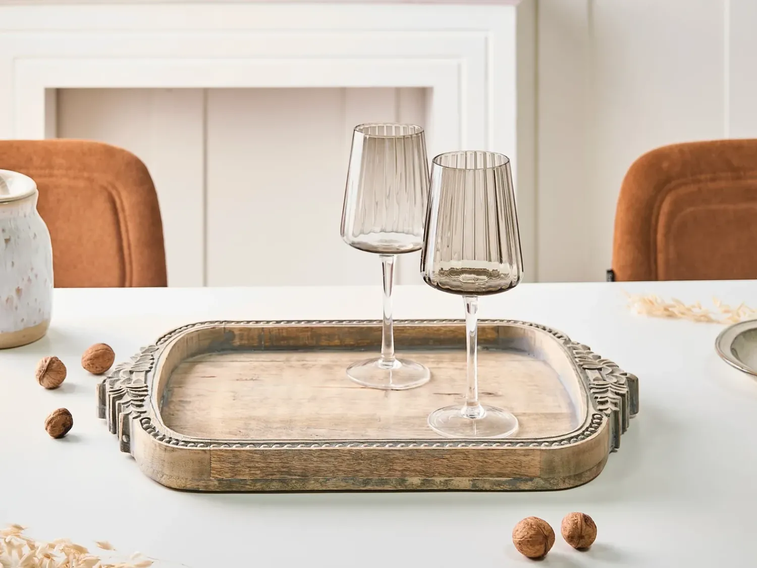 Sale Beliani Vassoio ASIUT Legno di mango Marrone chiaro Marrone Grigio