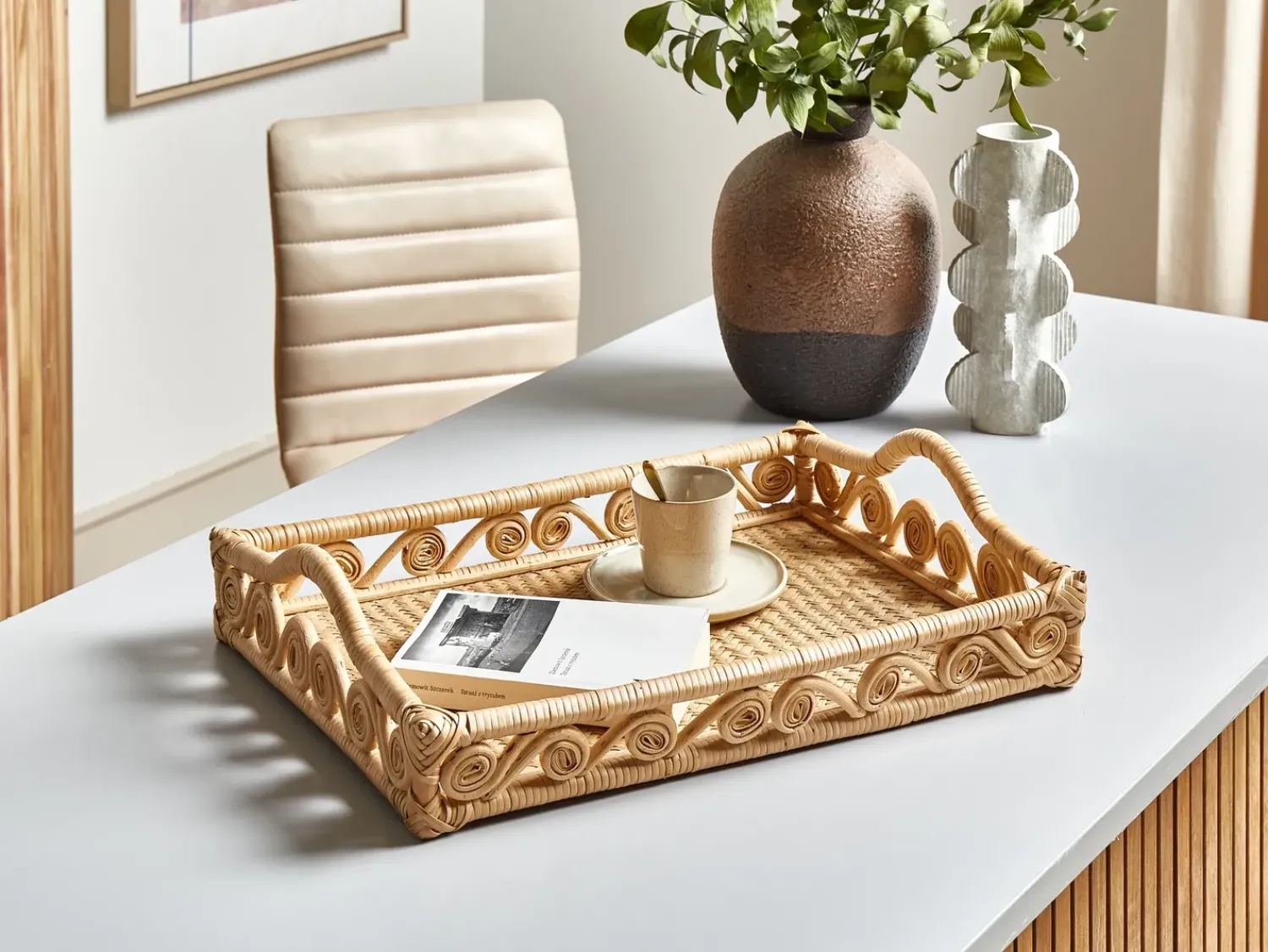 Outlet Beliani Vassoio CALAYAN Rattan Beige Beige Naturale