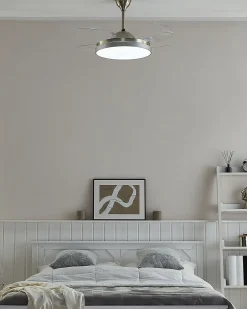 Sale Beliani Ventilatore a soffitto con luce IBAR con telecomando LED Trasparente Bianco Trasparente Argento