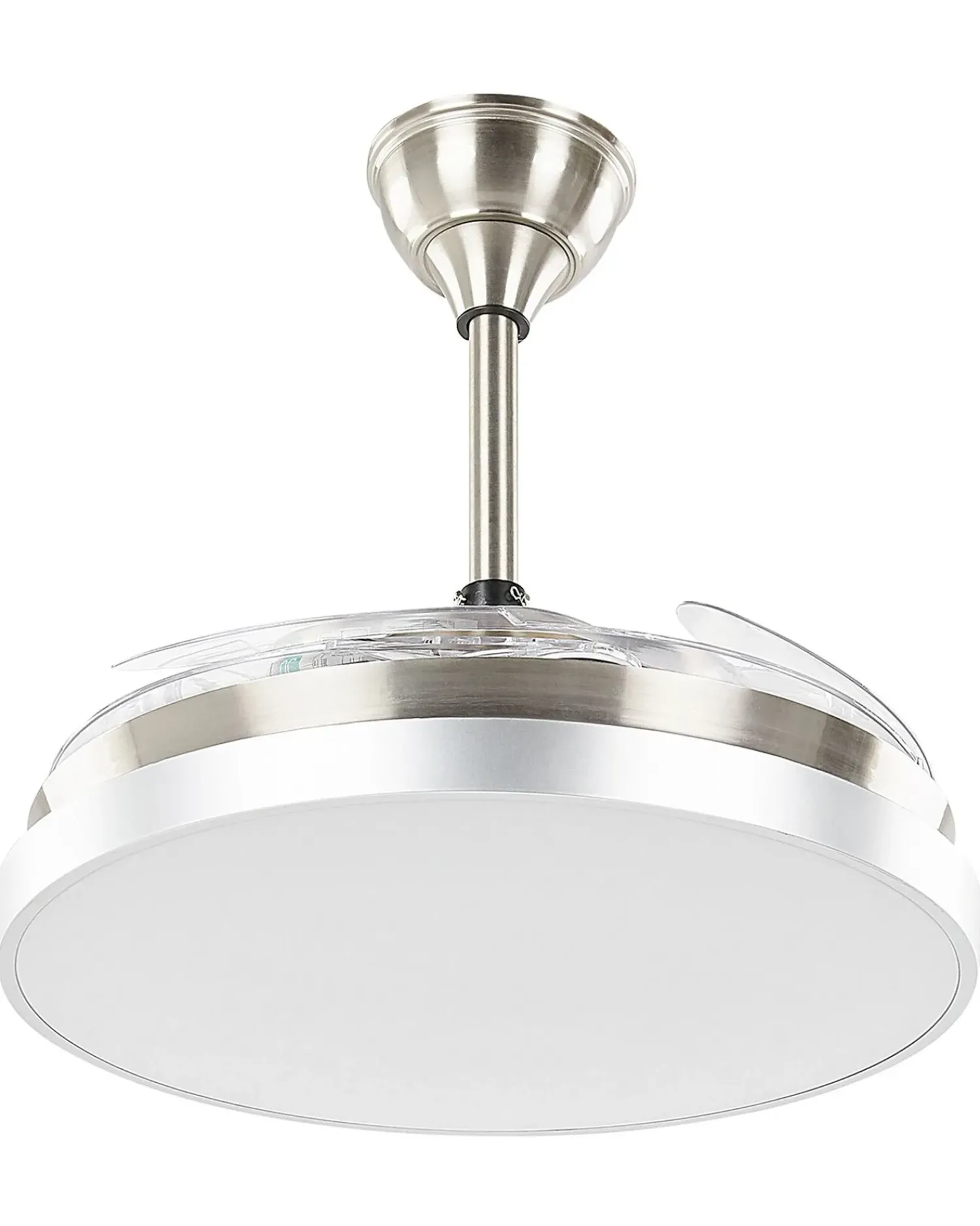 Sale Beliani Ventilatore a soffitto con luce IBAR con telecomando LED Trasparente Bianco Trasparente Argento