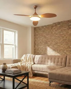 Clearance Beliani Ventilatore a soffitto con luce MUDDY con telecomando chiaro Marrone