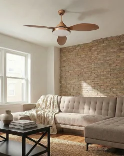 Clearance Beliani Ventilatore a soffitto con luce MUDDY con telecomando chiaro Marrone