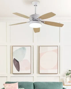 Clearance Beliani Ventilatore a soffitto con luce LOGAN con telecomando LED Bianco Bianco Marrone