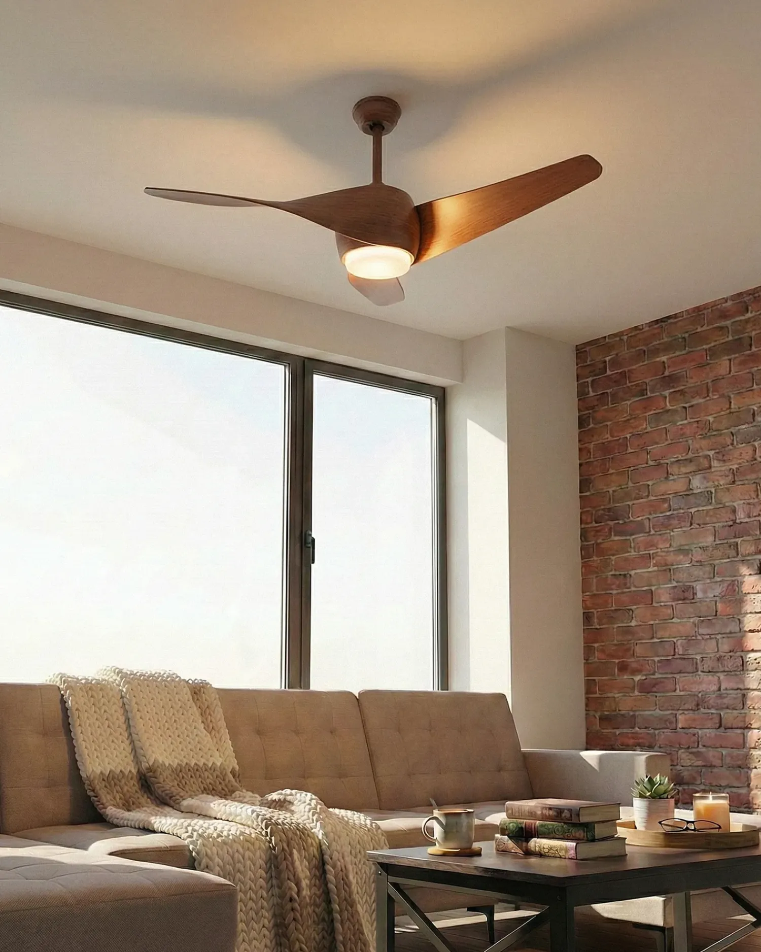 Hot Beliani Ventilatore a soffitto con luce PARIA con telecomando Marrone