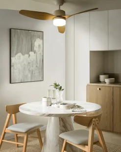 Clearance Beliani Ventilatore a soffitto con luce ANDERSON con telecomando LED Marrone chiaro Bianco Marrone