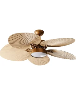 Clearance Beliani Ventilatore a soffitto con luce BORMEJO con telecomando LED Oro Beige Oro