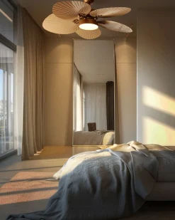 Clearance Beliani Ventilatore a soffitto con luce BORMEJO con telecomando LED Oro Beige Oro