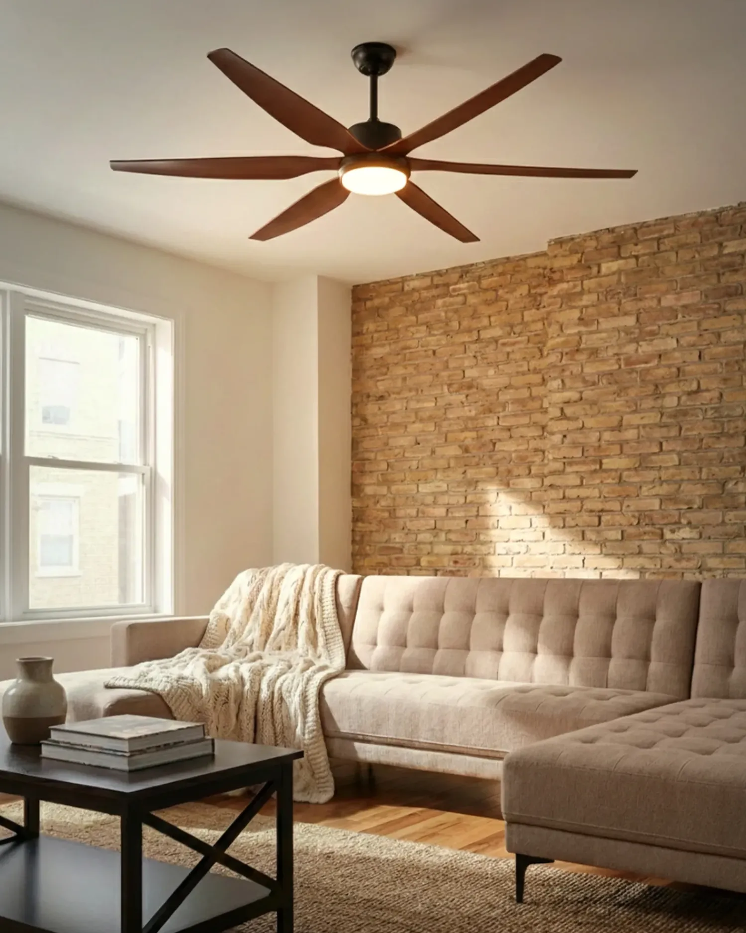 New Beliani Ventilatore a soffitto con luce VERDURE con telecomando LED Marrone Marrone Nero