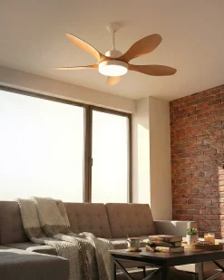 Discount Beliani Ventilatore a soffitto con luce BARBET con telecomando LED Marrone chiaro Bianco Marrone