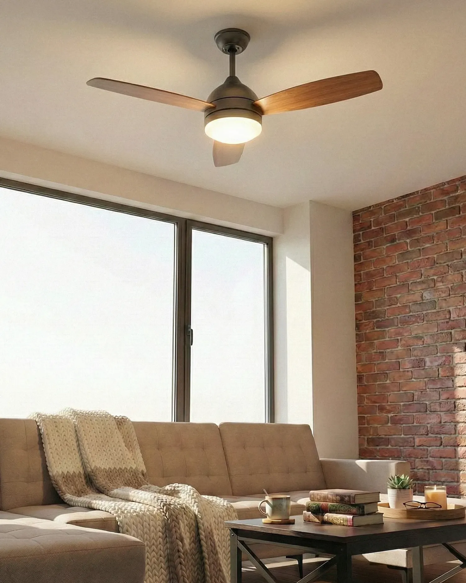 Hot Beliani Ventilatore a soffitto con luce MANSALA con telecomando LED Marrone scuro Marrone Nero